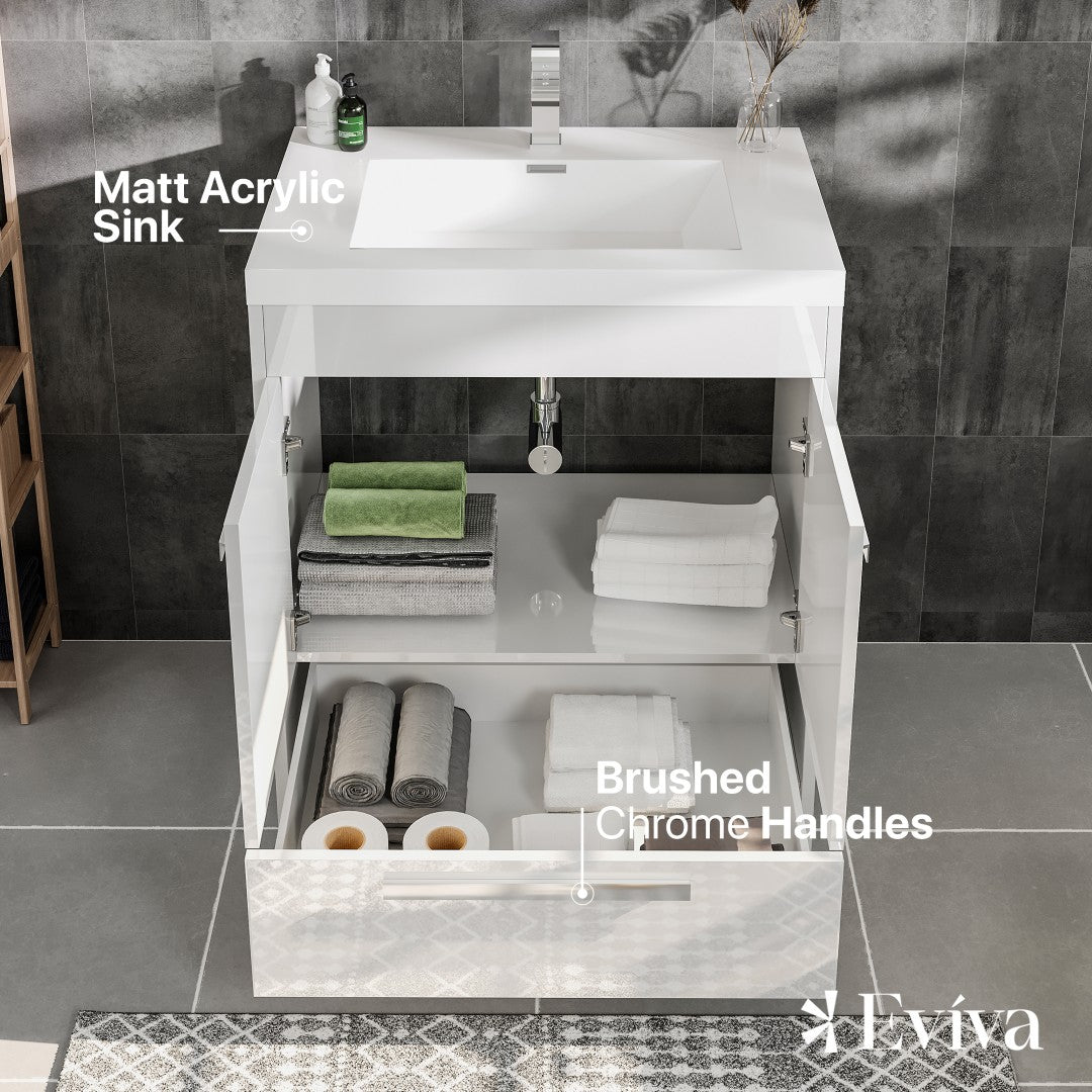 Eviva Lugano Bath Vanity with Acrylic Top and Integrated Sink (24"-84")