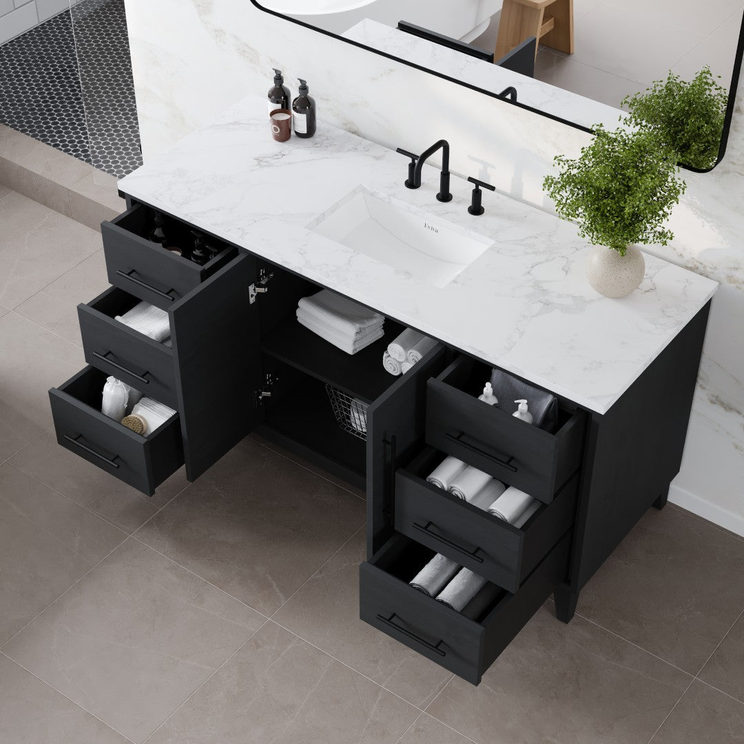 Eviva Graham Bath Vanity with Engineered Stone Top and Integrated Sink (30"-72")