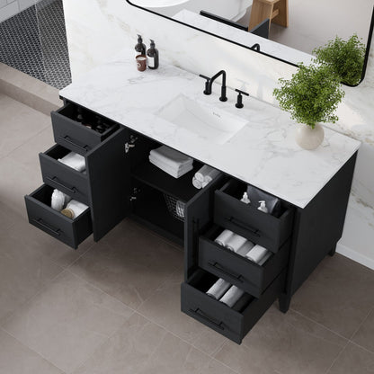 Eviva Graham Bath Vanity with Engineered Stone Top and Integrated Sink (30"-72")