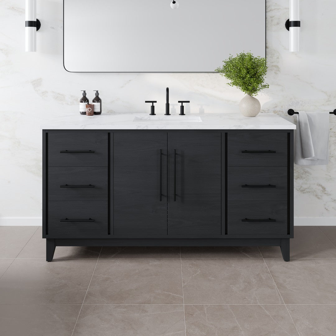 Eviva Graham Bath Vanity with Engineered Stone Top and Integrated Sink (30"-72")