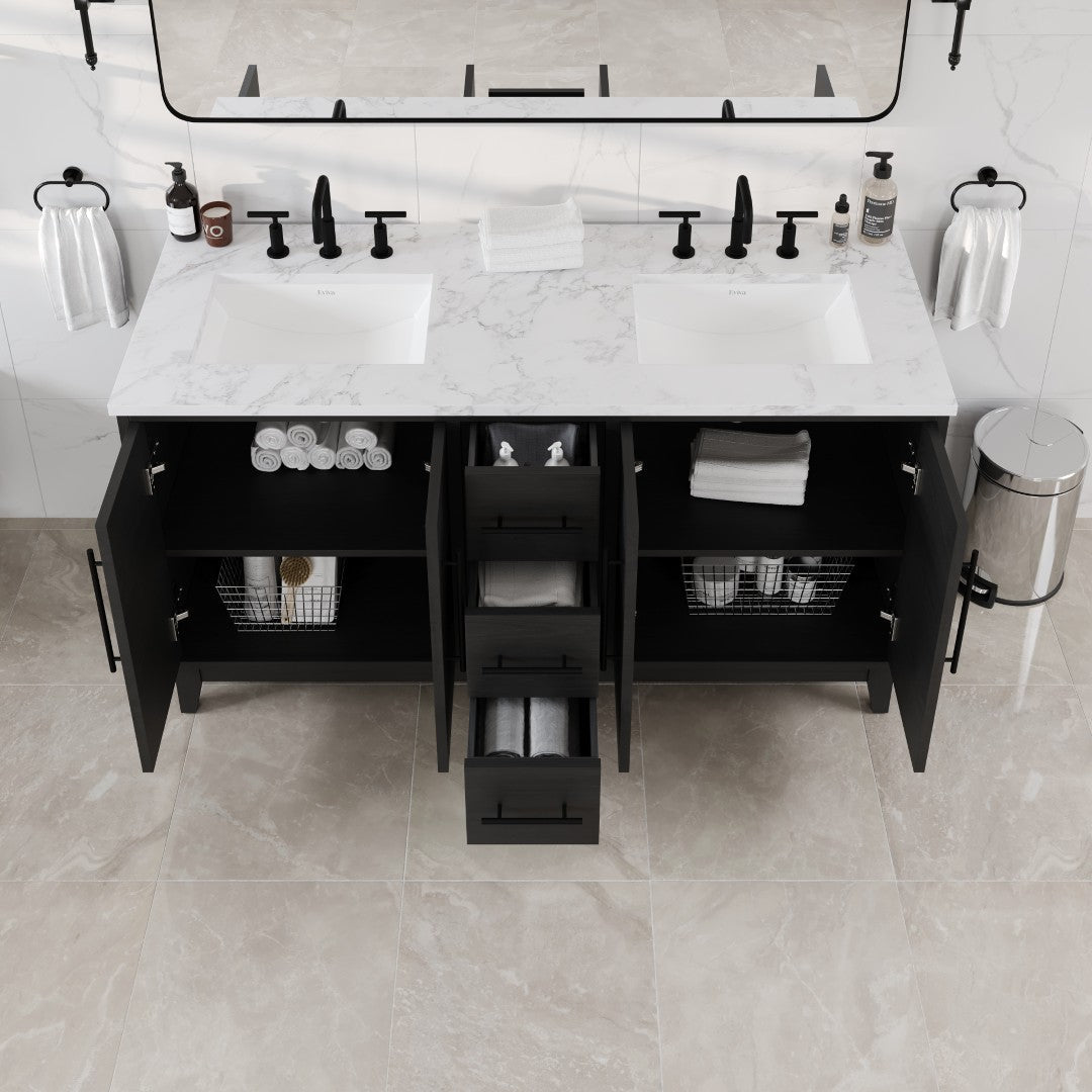 Eviva Graham Bath Vanity with Engineered Stone Top and Integrated Sink (30"-72")