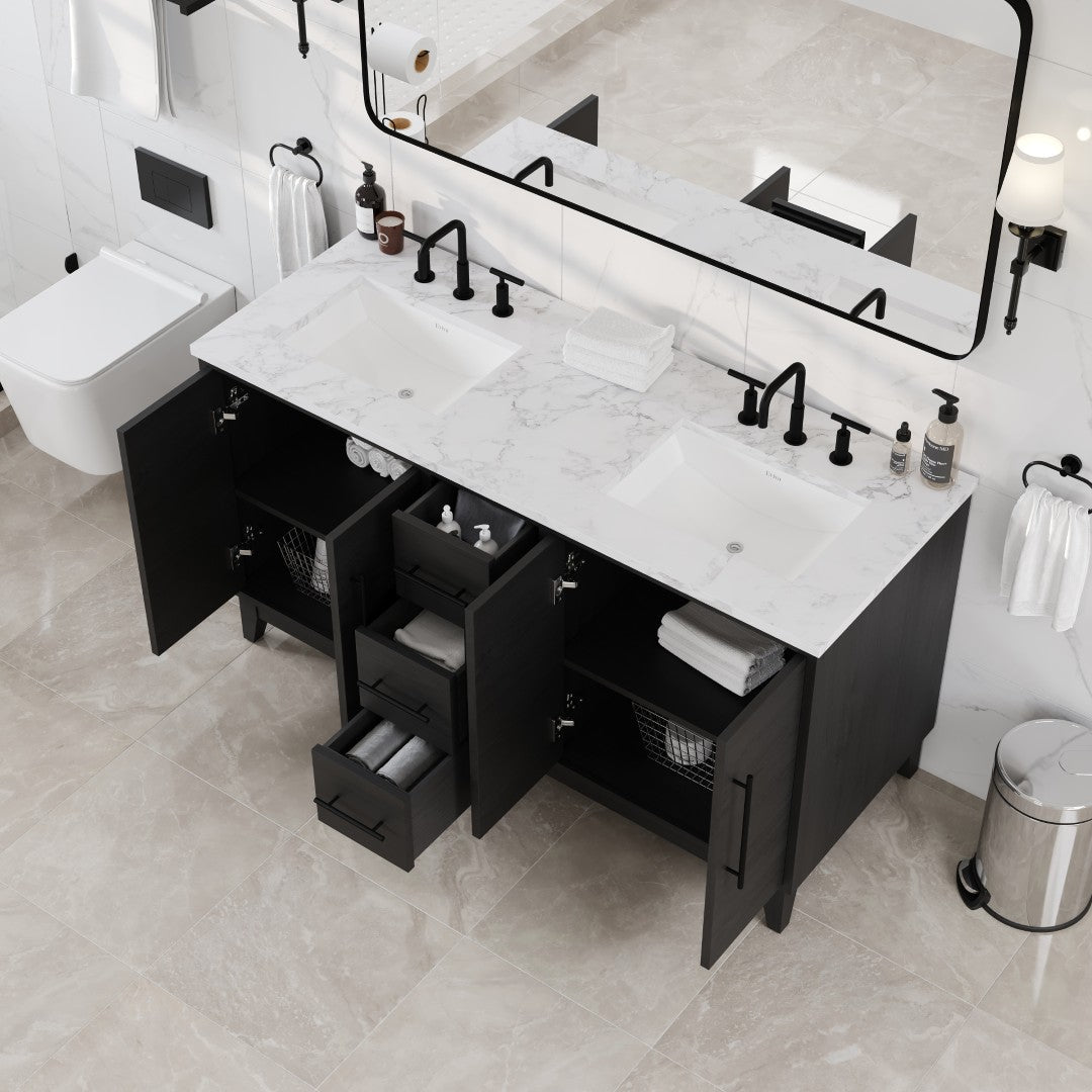 Eviva Graham Bath Vanity with Engineered Stone Top and Integrated Sink (30"-72")
