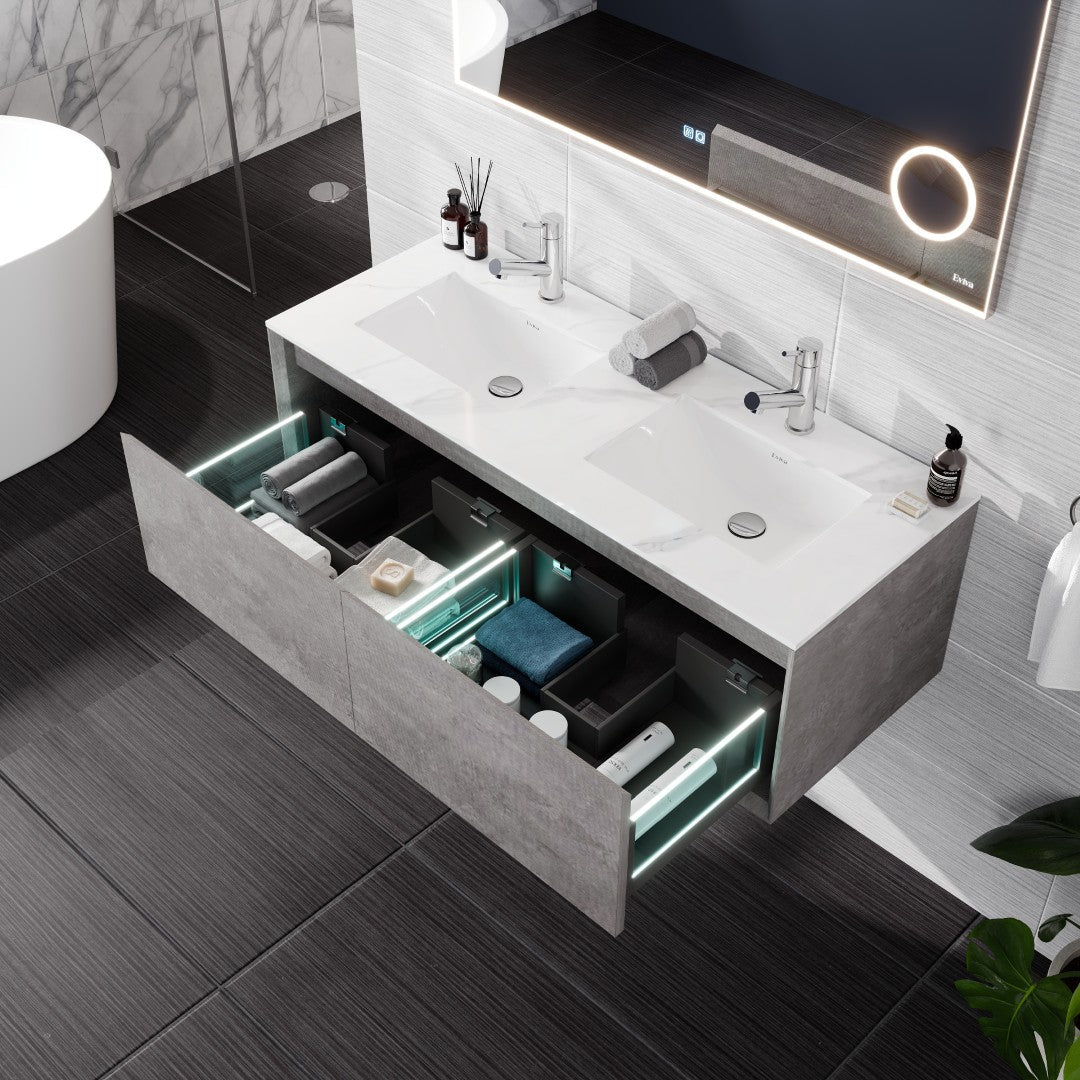 Eviva Aurora Wall Mount Bath Vanity with Carrara Quartz Top and Undermount Porcelain Sink (36"-60")