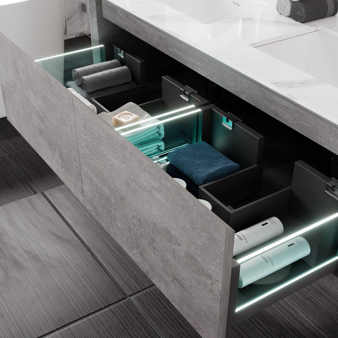 Eviva Aurora Wall Mount Bath Vanity with Carrara Quartz Top and Undermount Porcelain Sink (36"-60")