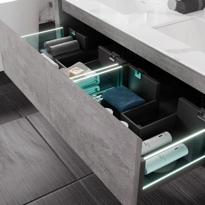 Eviva Aurora Wall Mount Bath Vanity with Carrara Quartz Top and Undermount Porcelain Sink (36"-60")