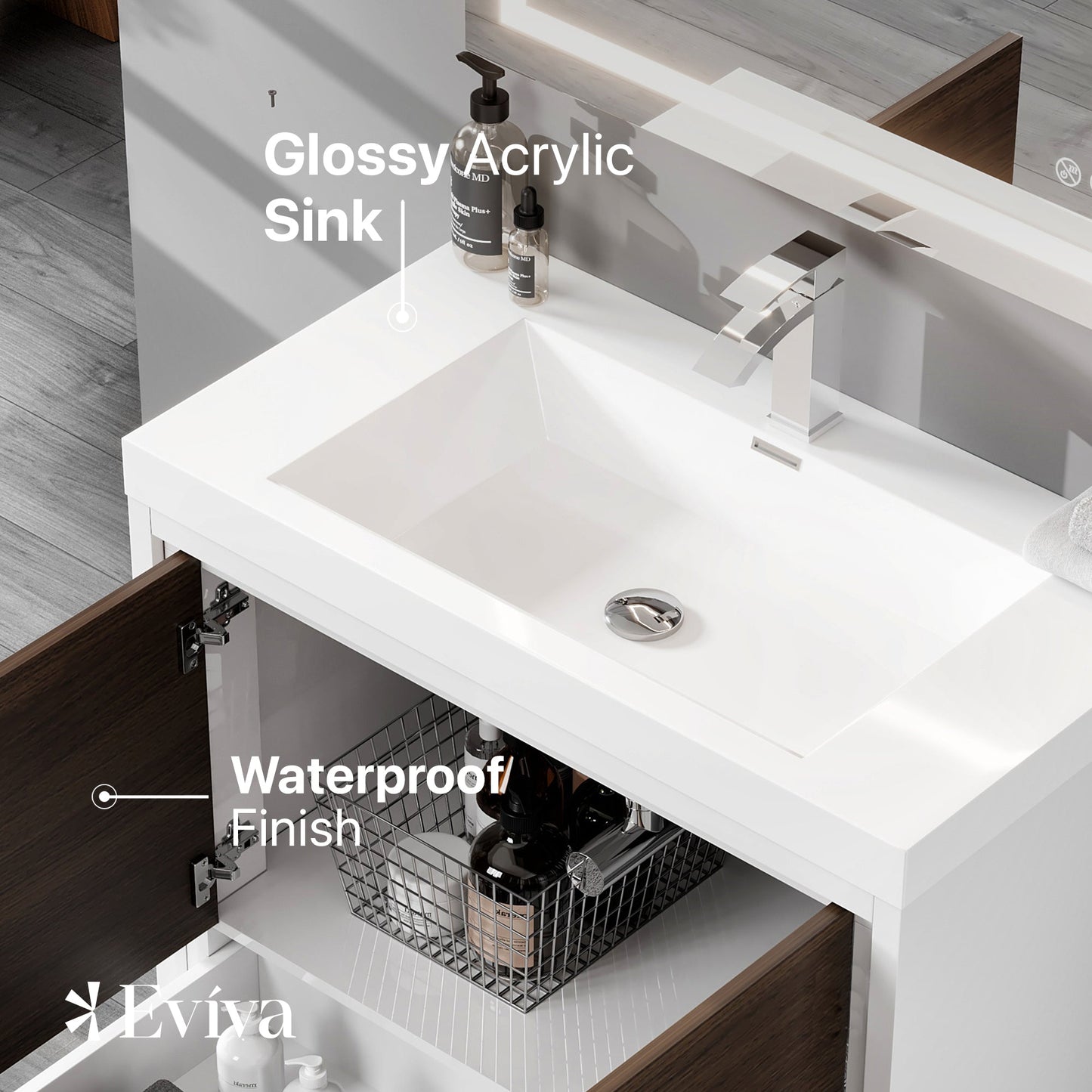 Eviva Grace Bath Vanity with Acrylic Top and Integrated Sink (24"-48")