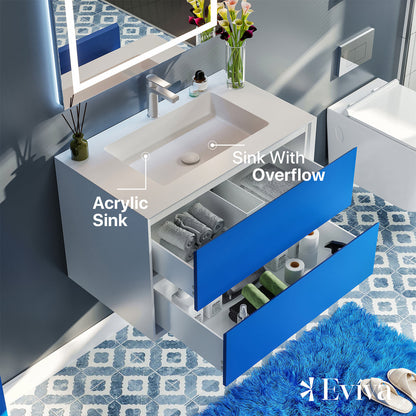 Eviva Vienna Wall Mount Bath Vanity with Acrylic Top and Integrated Sink (36"-75")