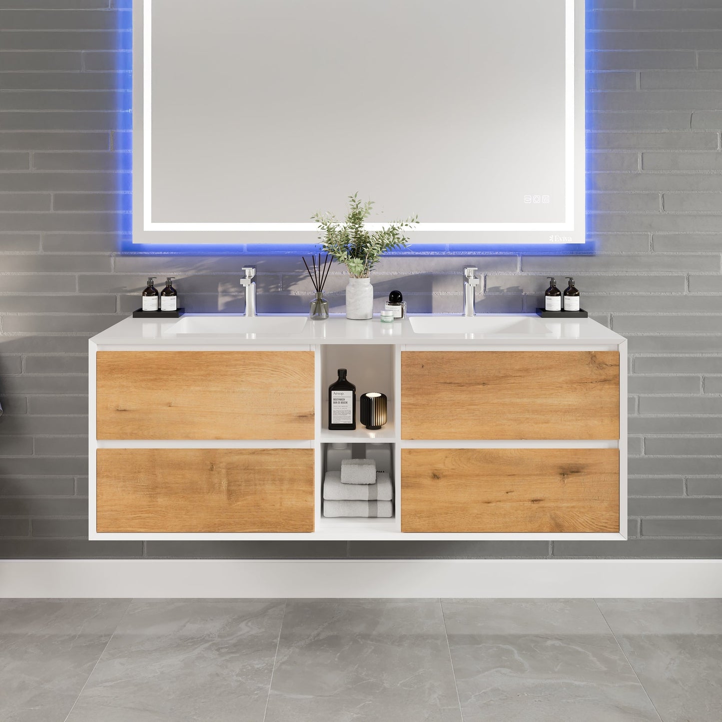 Eviva Vienna Wall Mount Bath Vanity with Acrylic Top and Integrated Sink (36"-75")