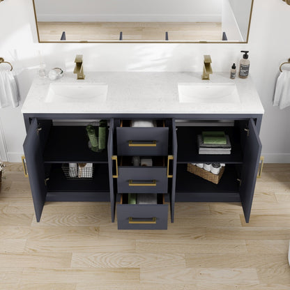 Eviva Curio Bath Vanity with Carrara Quartz Top and Undermount Porcelain Sink (24"-60")
