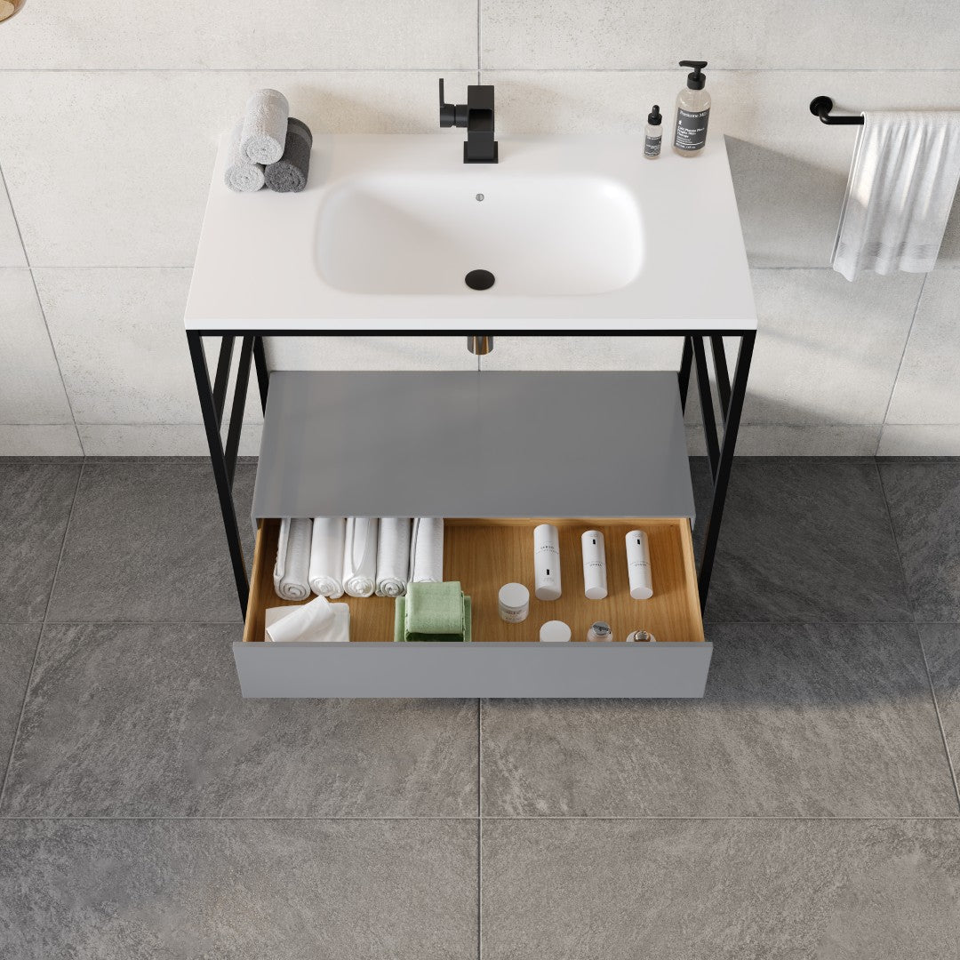 Eviva Lodge Bath Vanity with Solid Surface Top and Integral Solid Surface Sink