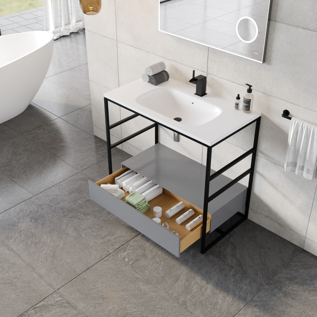 Eviva Lodge Bath Vanity with Solid Surface Top and Integral Solid Surface Sink
