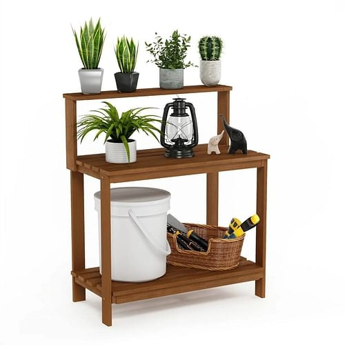 Solid Meranti Wood Outdoor Garden Potting Bench Table with Bottom