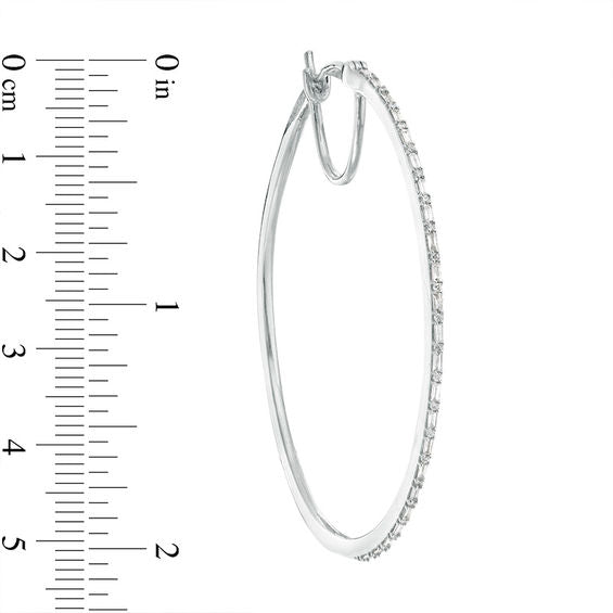 Zales 1/2 CT. T.W. Baguette and Round Diamond Alternating Hoop Earrings in 10K White Gold New