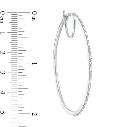 Zales 1/2 CT. T.W. Baguette and Round Diamond Alternating Hoop Earrings in 10K White Gold New
