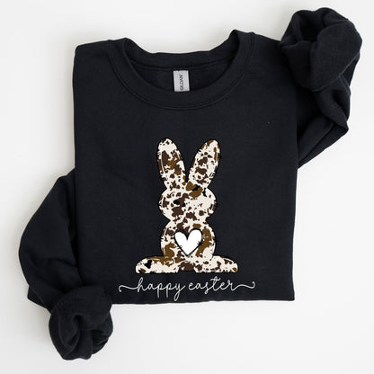 Easter Bunny, Happy Easter Rabbit, Cow Print Sweatshirt