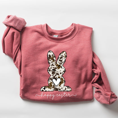 Easter Bunny, Happy Easter Rabbit, Cow Print Sweatshirt