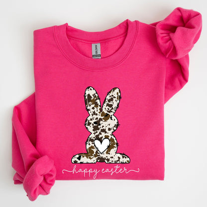 Easter Bunny, Happy Easter Rabbit, Cow Print Sweatshirt