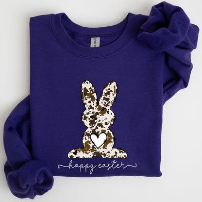 Easter Bunny, Happy Easter Rabbit, Cow Print Sweatshirt
