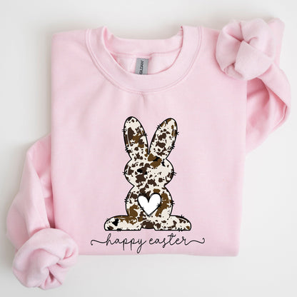 Easter Bunny, Happy Easter Rabbit, Cow Print Sweatshirt