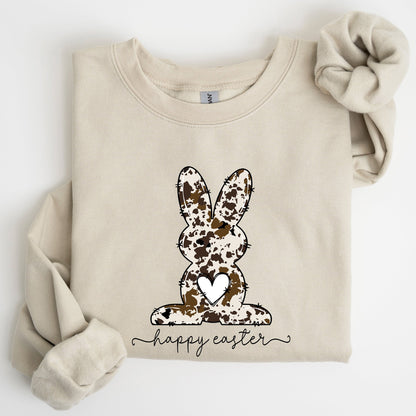 Easter Bunny, Happy Easter Rabbit, Cow Print Sweatshirt