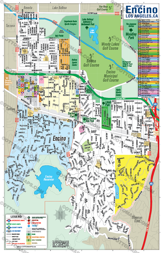 Encino Map, Los Angeles County, CA - POSTER PRINTS