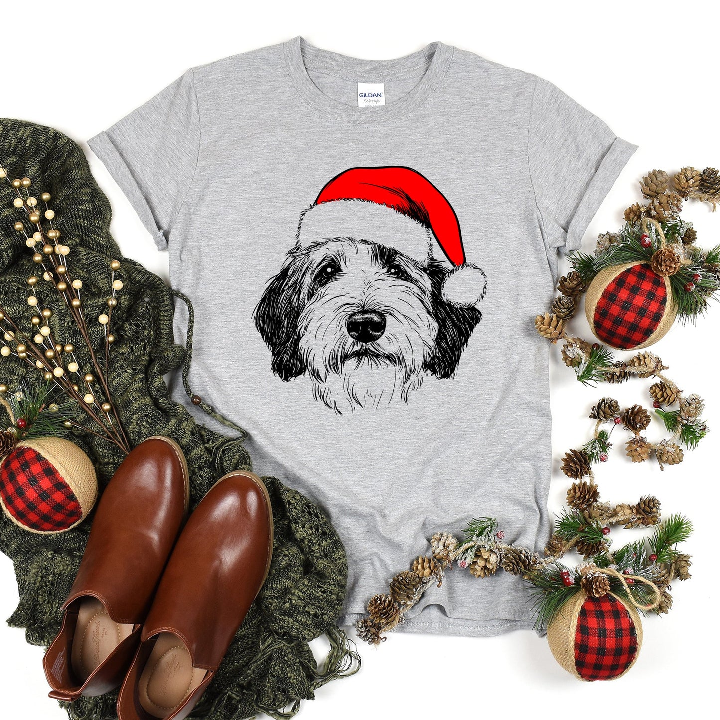 English Sheepdog, Santa, Dog, Christmas, Dog Lover, Pet T-Shirt Comfort Colors T-Shirt