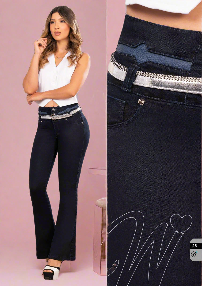 W-327 100%  Authentic Colombian Push Up Jeans (Tummy Control, High Waist, Flare Leg)