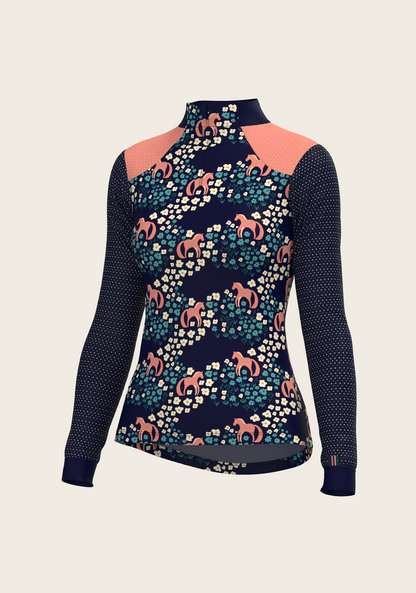 Cavallo Flowers on Teal Sport Mesh Quarter Zip Sun Shirt