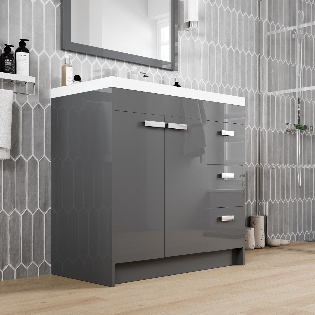 Eviva Lugano Bath Vanity with Acrylic Top and Integrated Sink (24"-84")