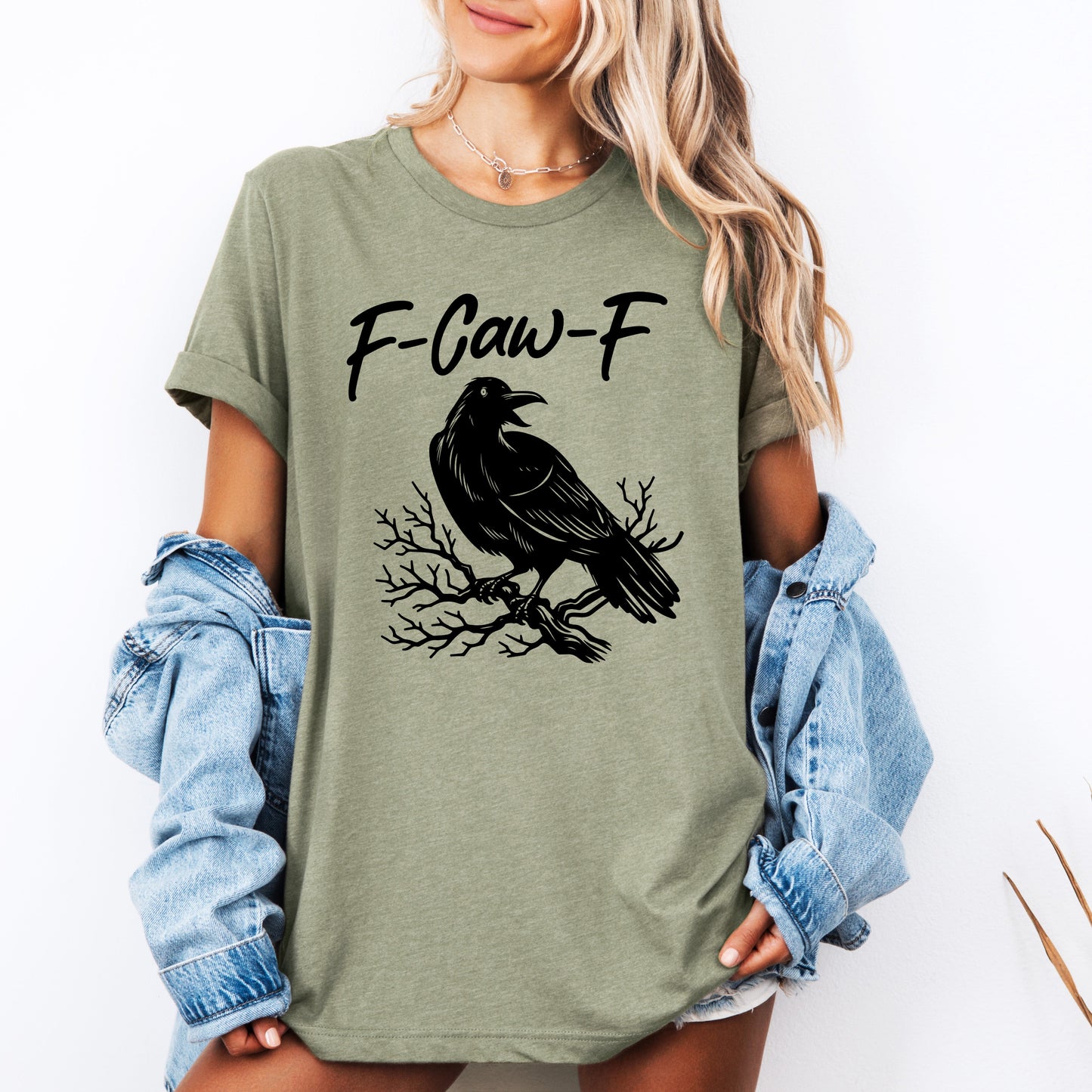 F-Caw-F, Raven, Crow, Funny, Trending, Vulgar, Crude, Halloween, Goth, Witch, Spooky, Graphic Tee, Tshirt