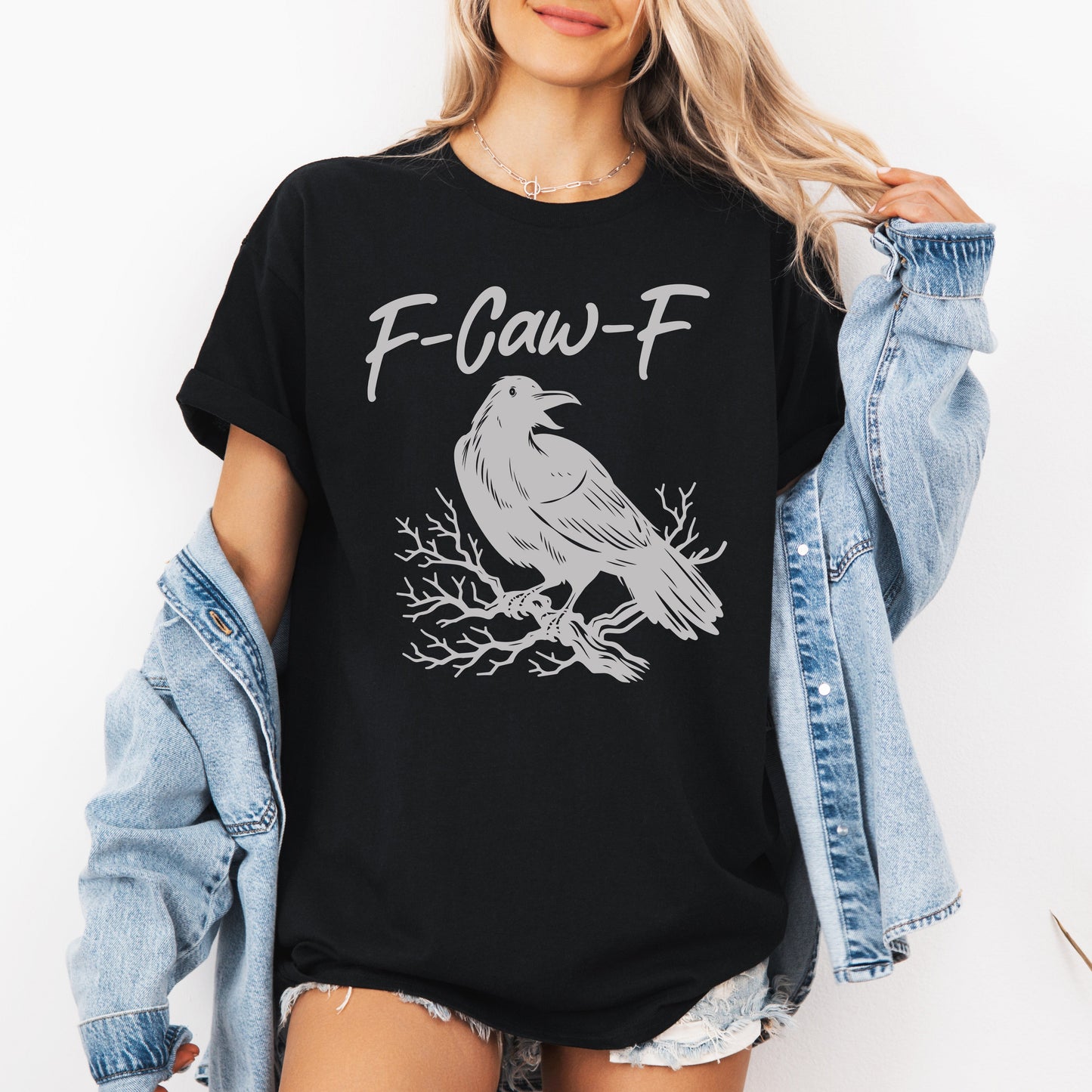 F-Caw-F, Raven, Crow, Funny, Trending, Vulgar, Crude, Halloween, Goth, Witch, Spooky, Graphic Tee, Tshirt