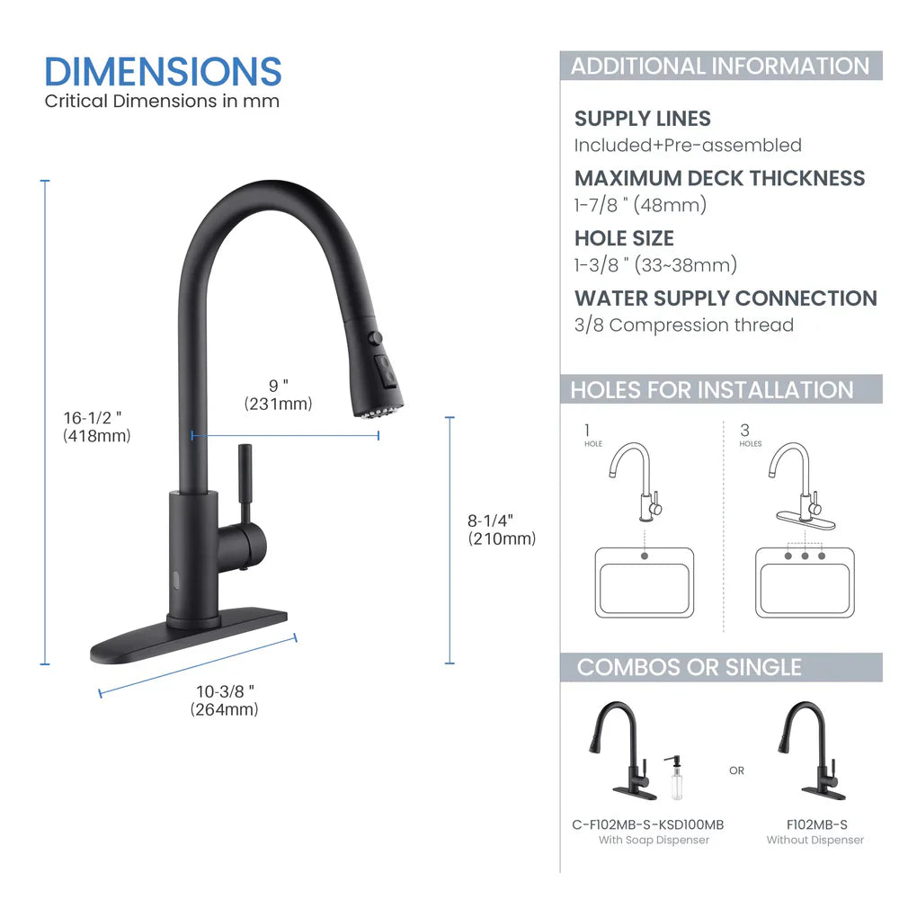Value Collection - Single Handle Pull Down Kitchen Faucet With Touch Sensor - F102-S
