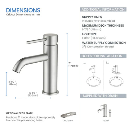 Single-Handle Bathroom Sink Faucet w/ Pop-Up Drain – Value Collection (F201)
