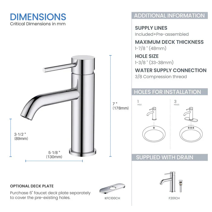 Single-Handle Bathroom Sink Faucet w/ Pop-Up Drain – Value Collection (F201)