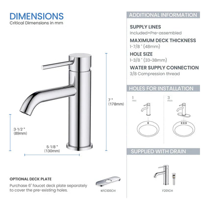 Single-Handle Bathroom Sink Faucet w/ Pop-Up Drain – Value Collection (F201)