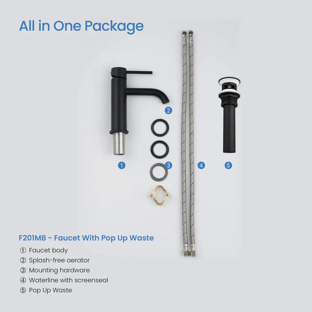 Single-Handle Bathroom Sink Faucet w/ Pop-Up Drain – Value Collection (F201)