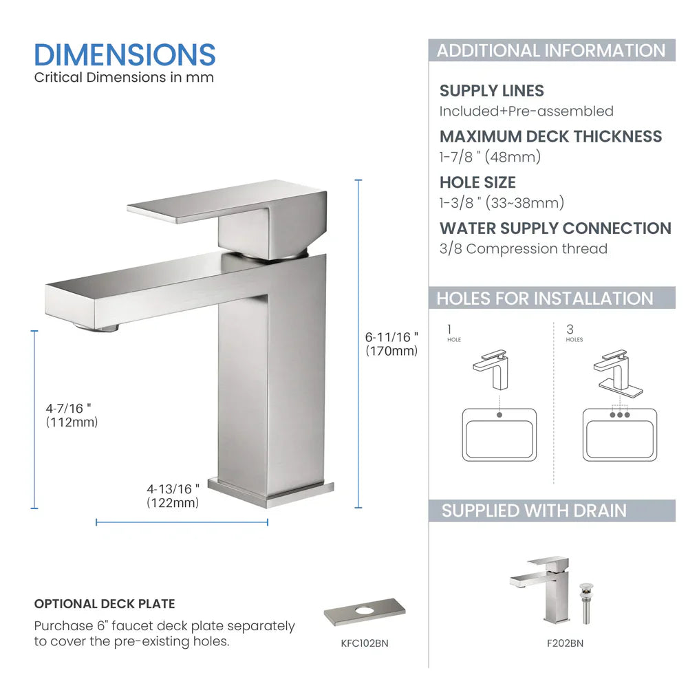 Value Collection - Single Handle Bathroom Vanity Sink Faucet with Pop Up Drain - F202