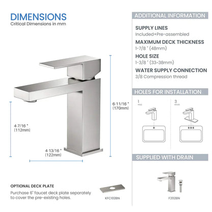 Value Collection - Single Handle Bathroom Vanity Sink Faucet with Pop Up Drain - F202