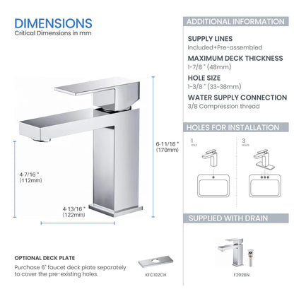 Value Collection - Single Handle Bathroom Vanity Sink Faucet with Pop Up Drain - F202