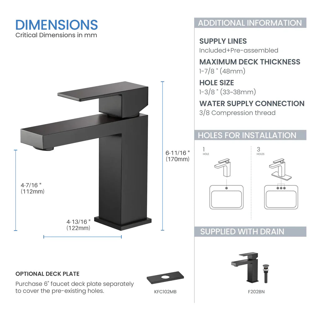 Value Collection - Single Handle Bathroom Vanity Sink Faucet with Pop Up Drain - F202