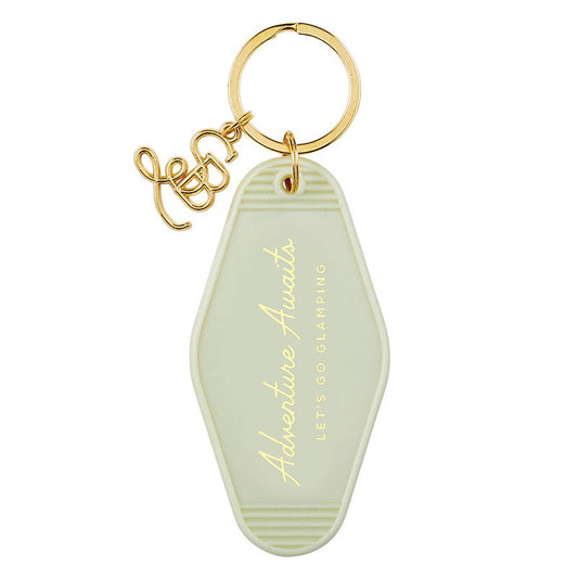 Adventure Awaits Let's Go Glamping Motel Style Keychain in Light Green