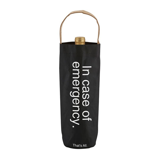In Case Of Emergency Black Wine Bottle Bag | Gloss Black Tote | Holds