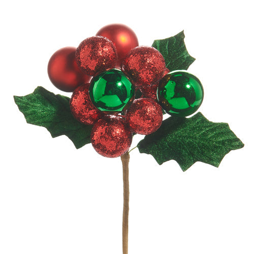 10" Ball Ornament Cluster Holly Pick