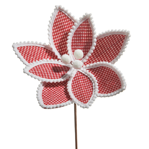 16.5" Red and White Gingham Poinsettia Pick