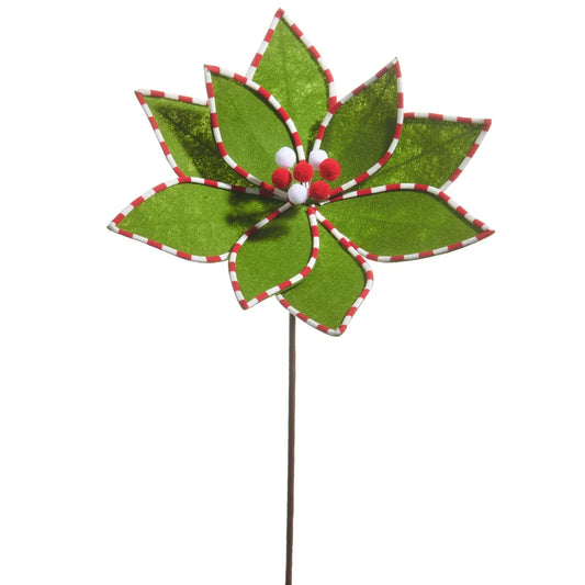 22" Green Felt Peppermint Edge Poinsettia Stem