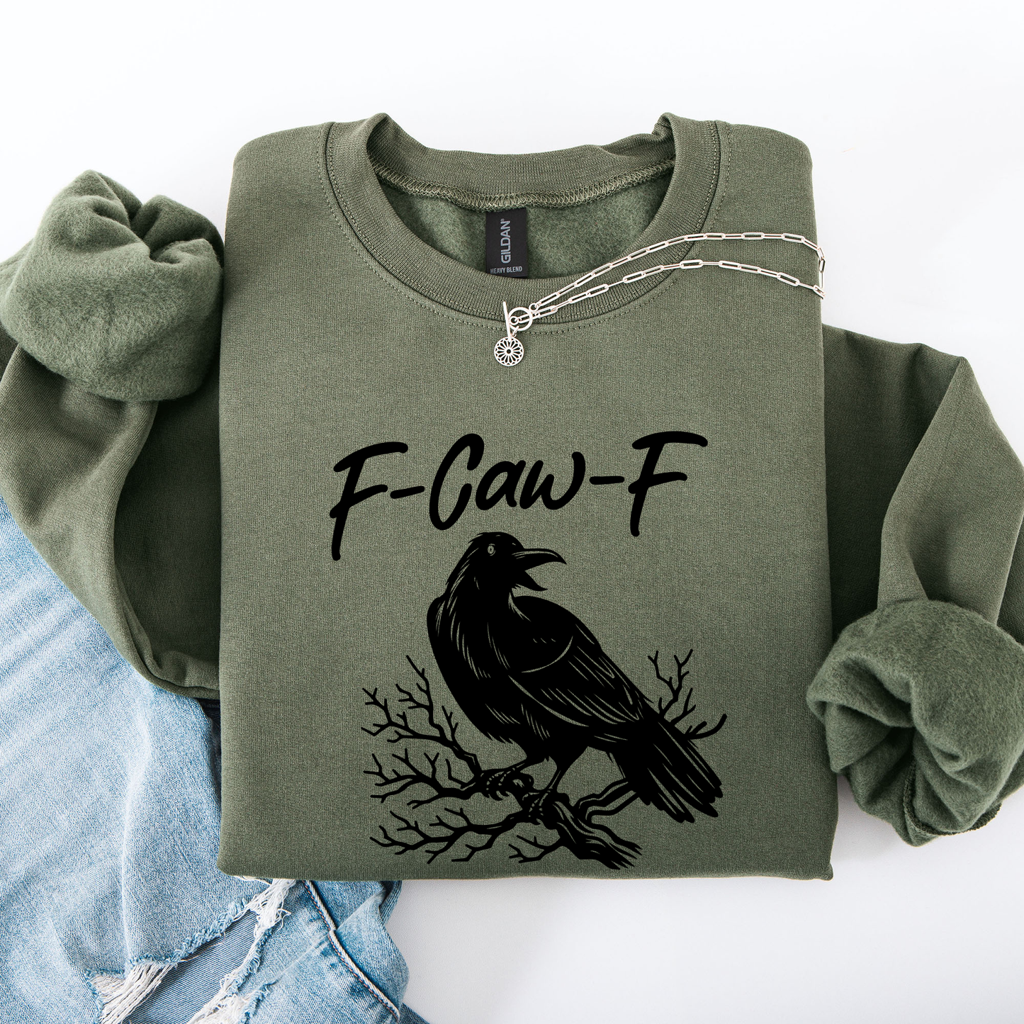 F Caw F, Raven, Crow, Funny, Trending, Vulgar, Crude, Halloween, Goth, Witch, Spooky, Graphic Sweatshirt