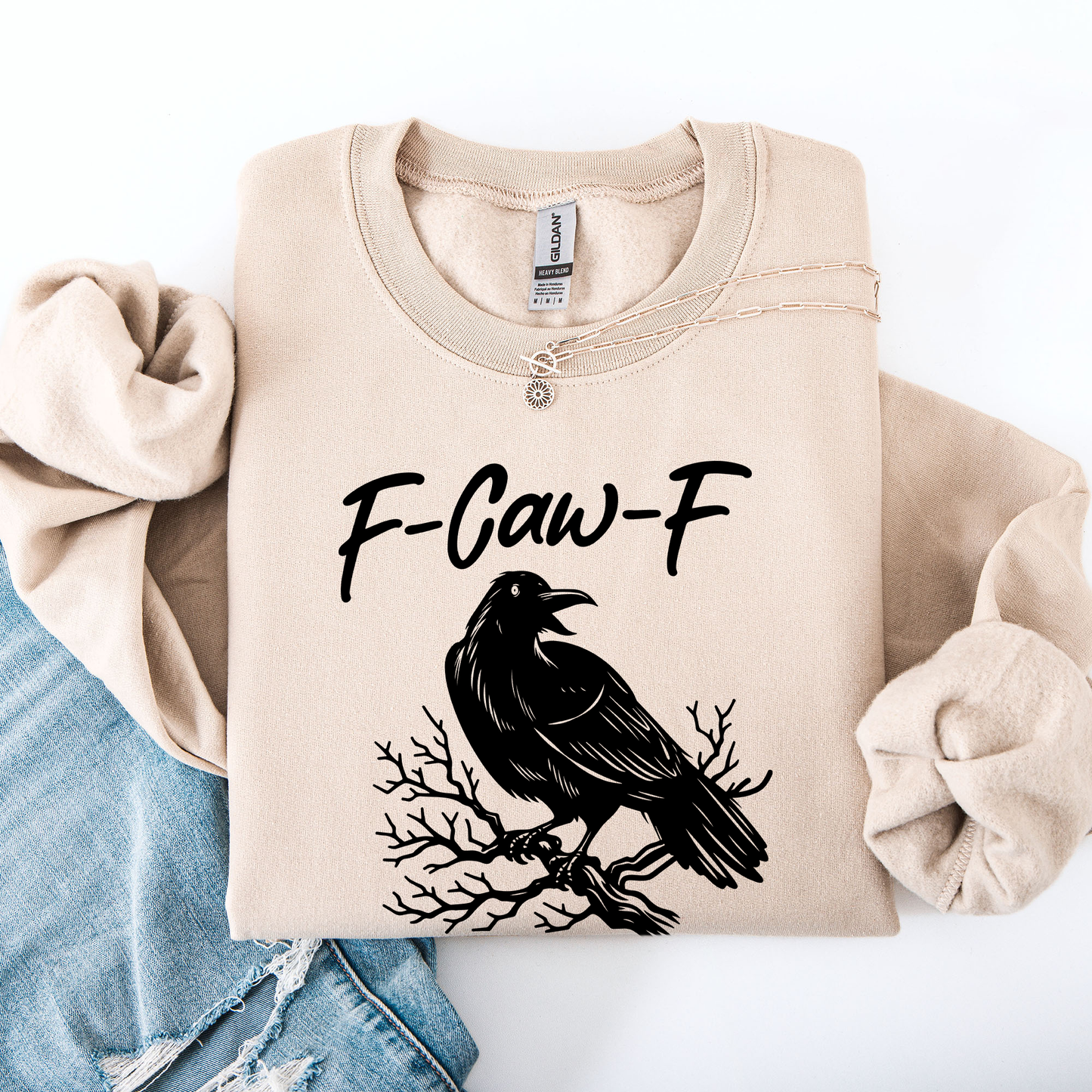 F Caw F, Raven, Crow, Funny, Trending, Vulgar, Crude, Halloween, Goth, Witch, Spooky, Graphic Sweatshirt