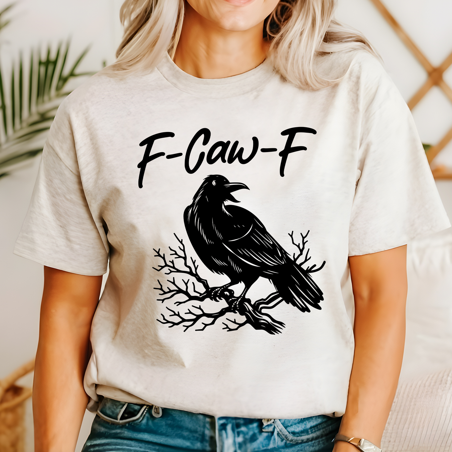 F Caw F, Raven, Crow, Funny, Trending, Vulgar, Crude, Halloween, Goth, Witch, Spooky, Graphic Tee, Tshirt
