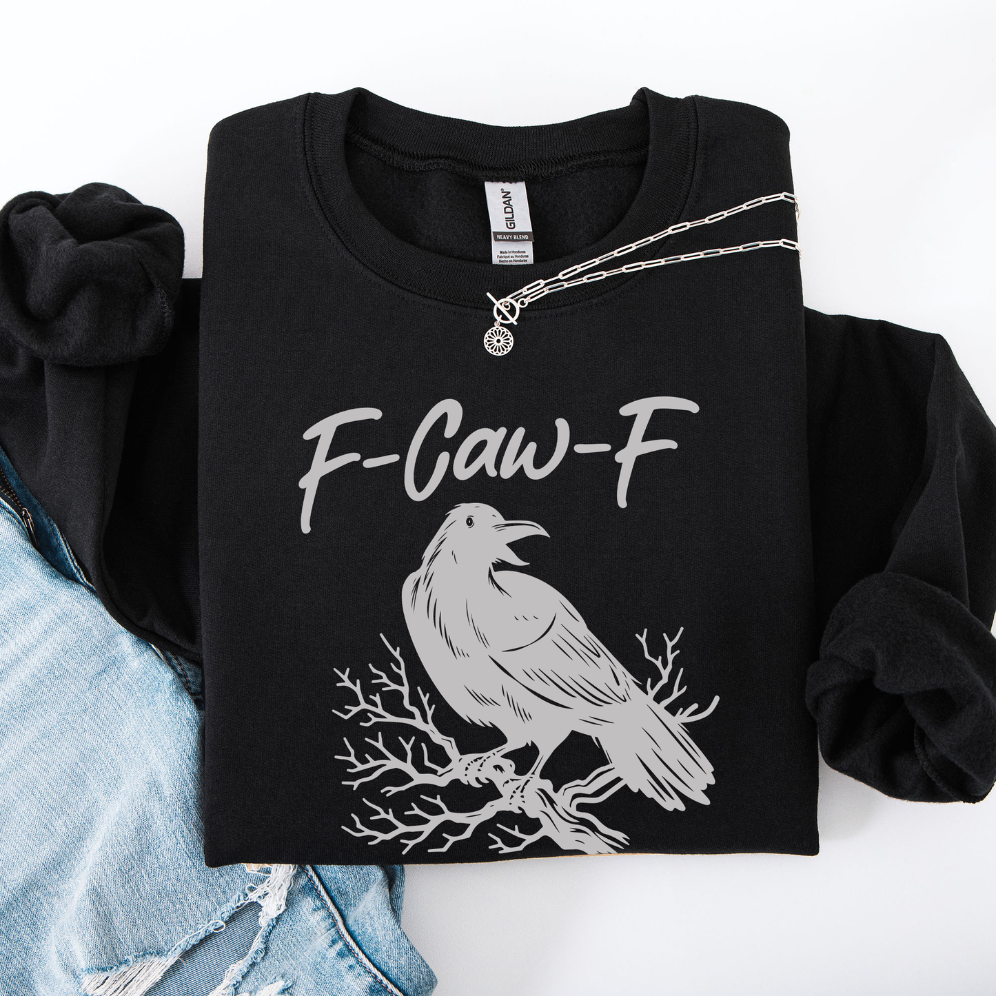 F Caw F, Raven, Crow, Funny, Trending, Vulgar, Crude, Halloween, Goth, Witch, Spooky, Graphic Sweatshirt
