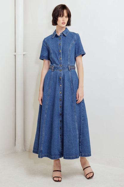 HIDDEN SMILE DENIM MIDI RESS